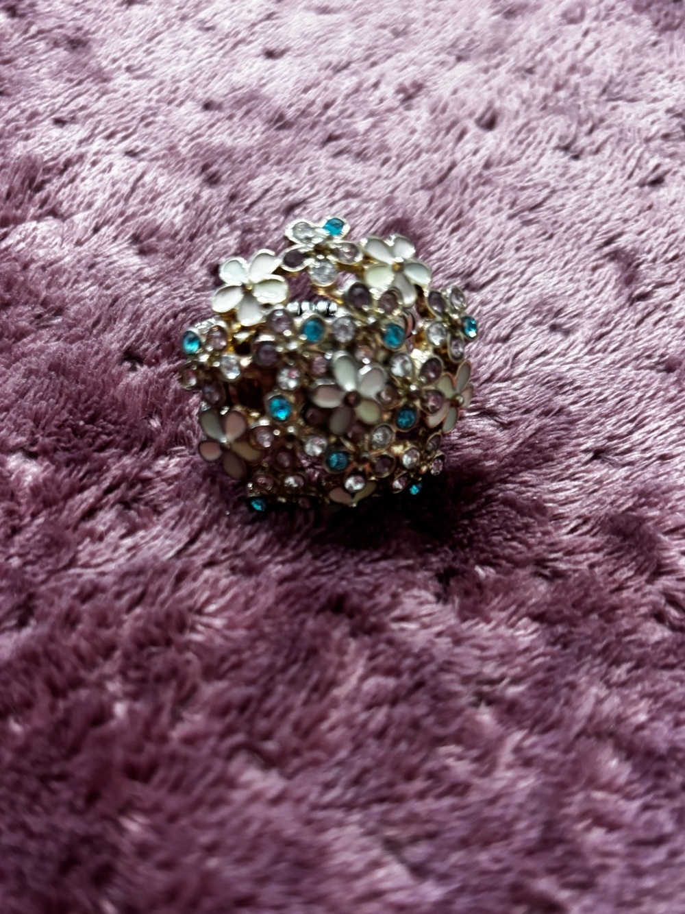 Floral Crystal Cluster Ring - White Enamel & Blue Accents